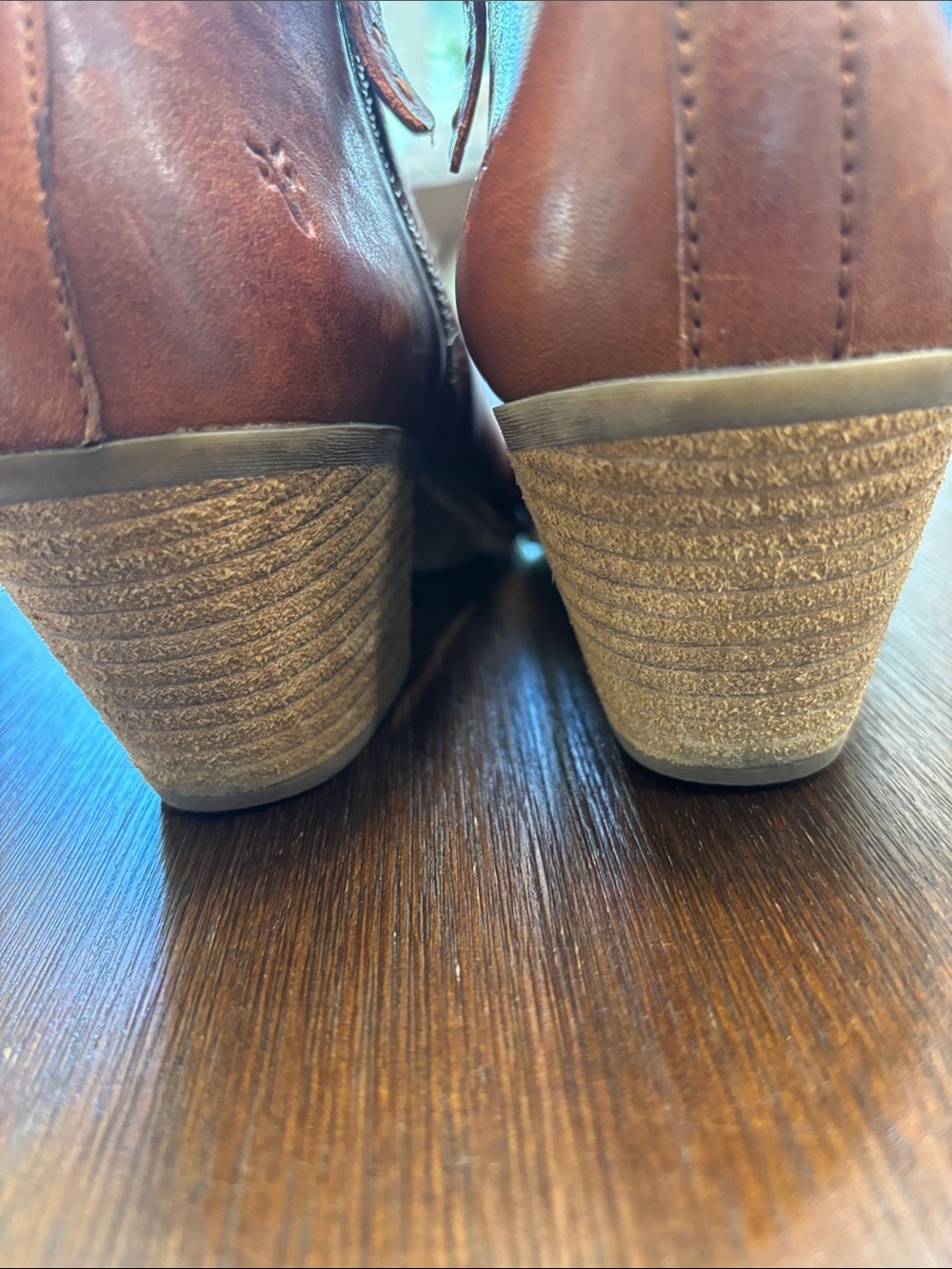 Frye Cognac Leather Ankle Booties with Stacked Heel - Picture 5 of 6